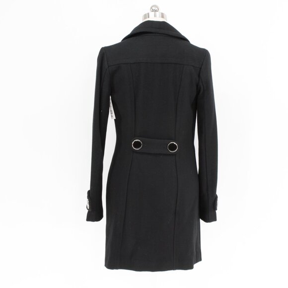 Black Military-Style Double-Breasted Coat — Metal Grommet Details — Size 4 (NWT) - Picture 2 of 4